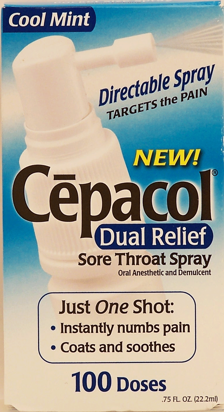 Cepacol&nbsp;Dual Relief&nbsp;sore throat spray, oral anesthetic and demulcent, 100 doses, cool mint Full-Size Picture